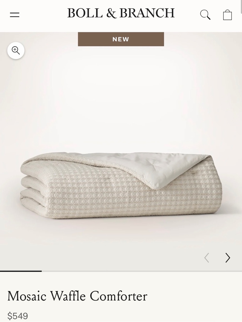 Boll & Branch Mosaic Waffle Comforter in Mist/Cream/Oak- NWT